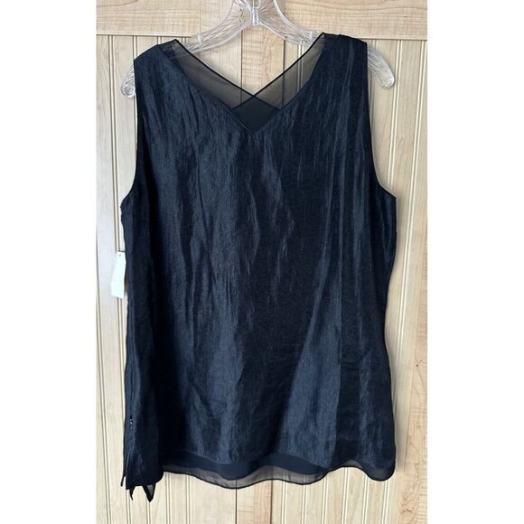 Coldwater Creek Tank Top Womens Black Shimmer Shell V-Neck Sleeveless NWT Large - Picture 3 of 5
